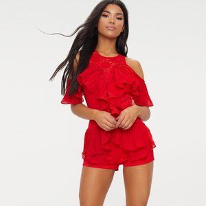 NastyGal Red Ruffle Romper